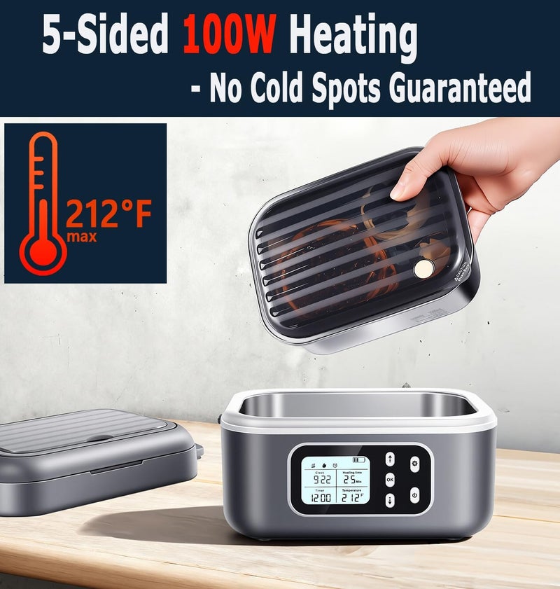 Rhudaky 2 x 6.3-Cup Cordless Electric Heated Lunch Box, 100W Rechargeable Portable Food Warmer for Adults Work Travel Car - Battery-Powered & Self-Heating - Image 3